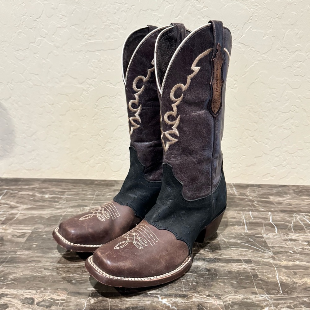 El General Embroidered Leather Colorblock Cowboy Boots